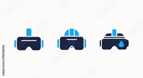 Virtual reality headset icons with augmented reality technology entertainment simulation immersion metaverse innovation futuristic cyberspace experience interaction connectivity software