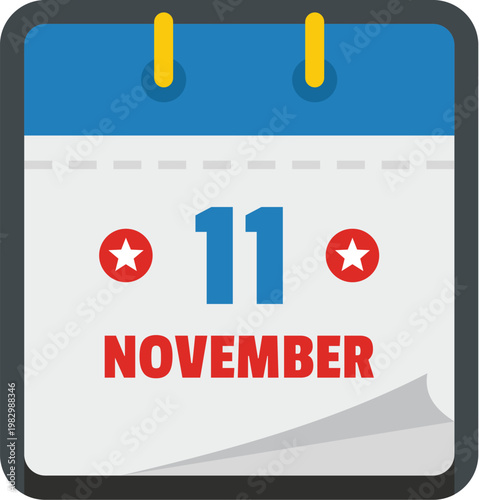 November calendar page with the date 11 and stars on a white background  calendar icon with blue top and yellow rings