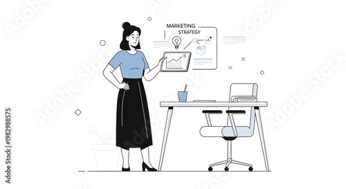 Businesswoman analyzing marketing strategy on tablet in modern office