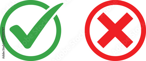 A green checkmark and a red cross symbol representing the concept of correct versus incorrect Vector
