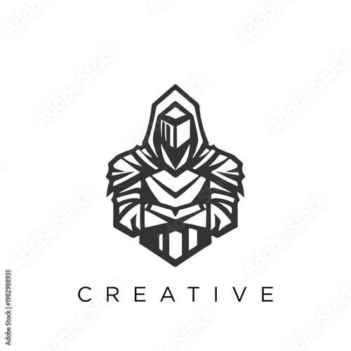 Canvastavla sentinel iconic sad knight soldier logo Vector Image