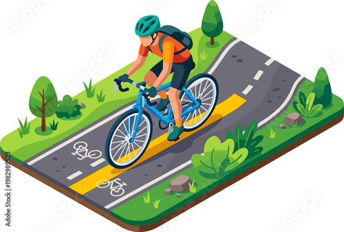 Cyclist riding a road bike on a dedicated bicycle lane