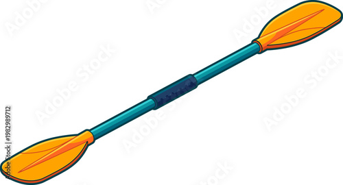 Double sided kayak paddle with vibrant orange blades and blue shaft
