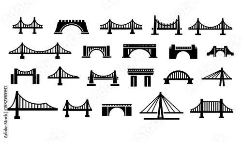 Minimal bridge icon set architectural structures vector isolated on white background