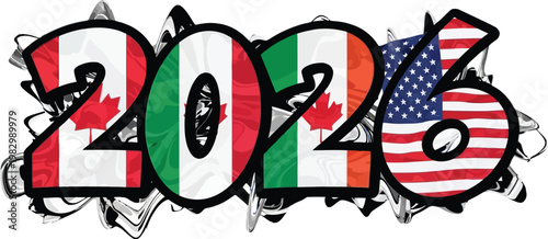 Graffiti style '2026' with national flags isolated on transparent background
