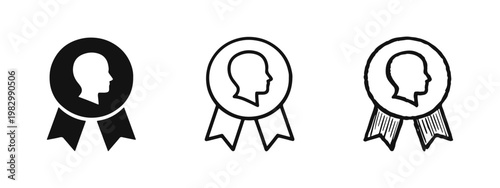 Award badge icons with human profile silhouette for best employee achievement