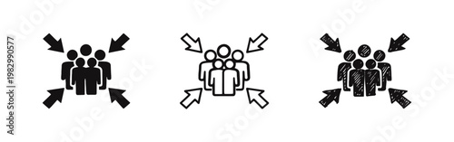 Team focus group meeting and collective concentration concept icons