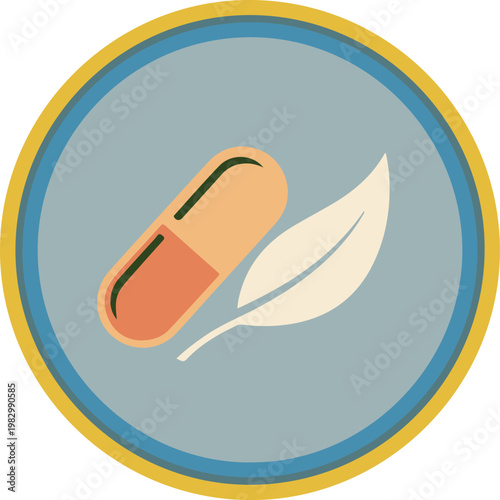 3d illustration of capsule pill with leaf symbolizing natural medicine and wellness
