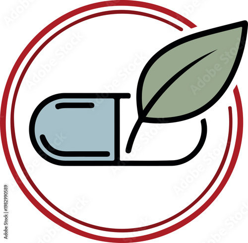 eco-friendly book with green leaf symbol on red circular badge