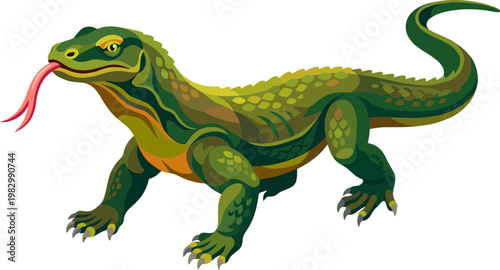 Komodo dragon lizard flickering its pink forked tongue