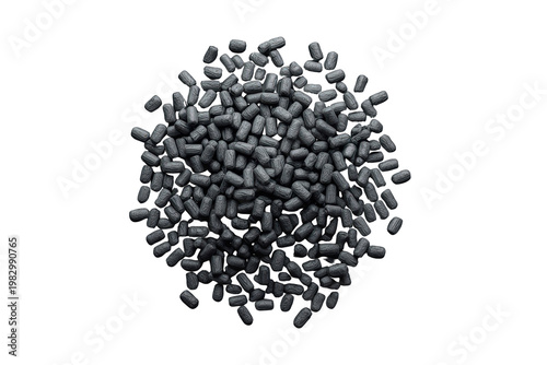 Activated carbon pellets forming a pile used for water and air filtration, purification, and absorption process