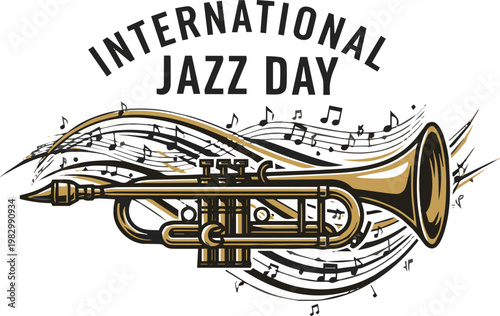 International Jazz Day Celebration Illustration with Trumpet and Music Notes