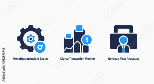 Icons for business growth monetization revenue management with business monetization management investment analysis statistics dashboard performance strategy workflow optimization planning