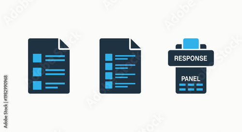 Document icons: surveys and response forms with document response checklist information feedback questionnaire research analysis management business illustration collection abstract