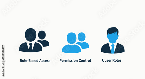 User management icons: role-based access permissions roles with permission control management security authorization administration business illustration collection abstract computer