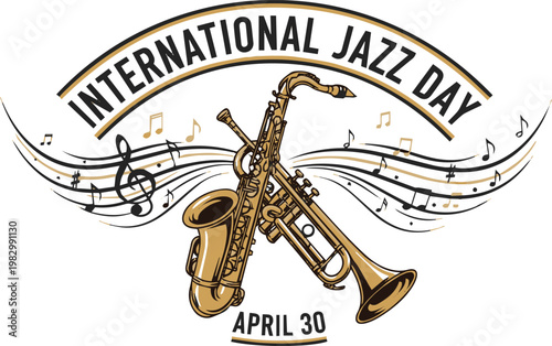 International Jazz Day Illustration with Saxophone Trumpet and Musical Notes