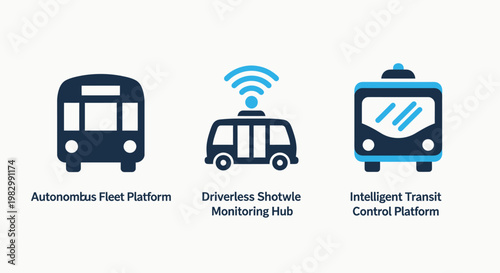 Transportation technology icons: autonomous fleet platform driverless intelligent transport with smart city transportation system future transport autonomous driving self driving smart mobility