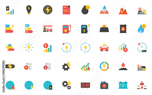 set of energy icons, gas, oil, electric