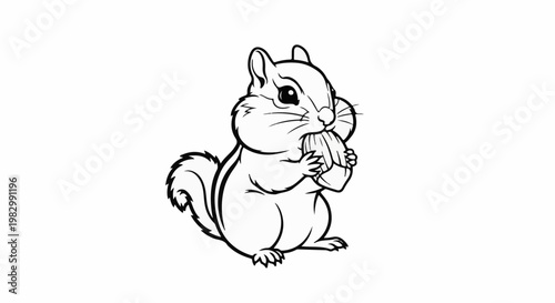 A cartoon chipmunk with a bushy tail holds a nut in its paws