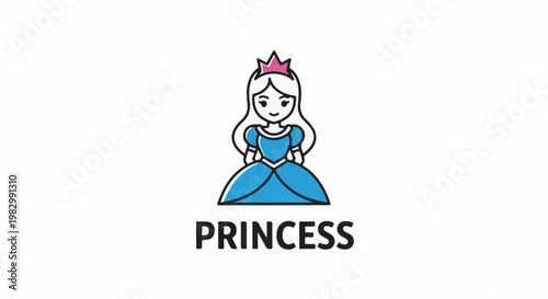 A blue-gowned princess with a pink crown smiles