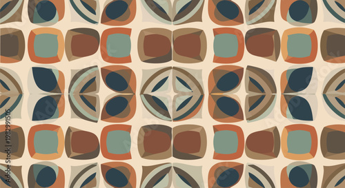 Seamless mid century modern retro geometric pattern in abstract earth tones
