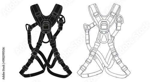 Industrial safety body harness silhouette and line art for fall protection.