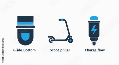 Electric scooter and urban mobility icons with charging and glide flow concepts for city transport eco friendly urban life charging transport personal sustainable movement technology electric
