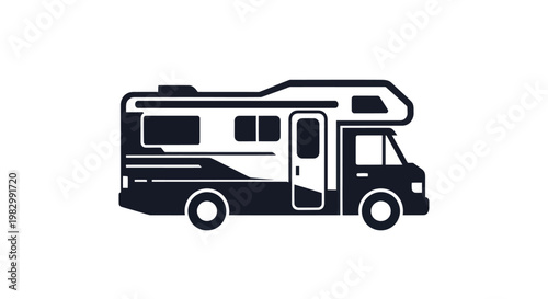Recreational vehicle camper van icon for travel and camping design.