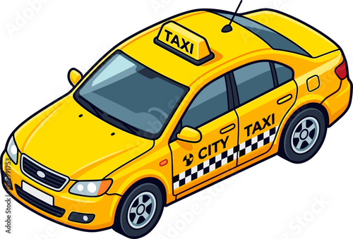 Modern yellow city taxi with checkerboard pattern