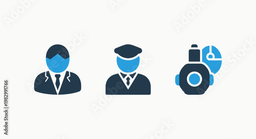 Professional job roles icon set including businessman captain or pilot technical hardware device for specialized industry functions professional business occupation technology hardware