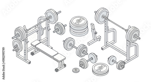 Isometric set of gym equipment for fitness and strength training.