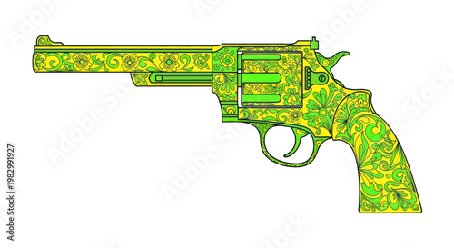 Ornate Revolver with Floral Pattern, Vintage Weapon Design