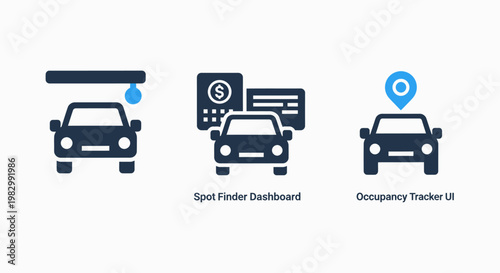 Smart parking and vehicle occupancy tracking icons set for intelligent automotive management dashboard with occupancy tracking dashboard location technology automotive transport management