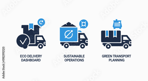 Green logistics and sustainable eco friendly delivery transport icon set for environmental supply chain management with delivery transport logistics sustainable environment shipping distribution