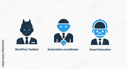 Technology icons for workflow taskbar automation coordinator and smart execution systems with technology automation workflow execution coordinator business artificial intelligence efficiency