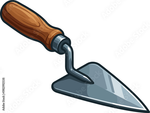 Pointed steel masonry trowel featuring a polished wooden handle