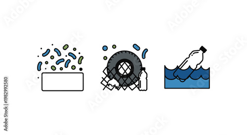 Marine plastic Line art vector minimal abstract colorful shapes