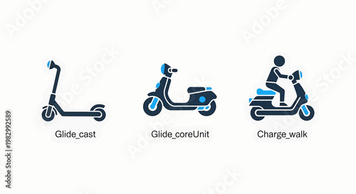 Modern micro mobility electric scooter and motorbike icon set with motorbike electric mobility transport sustainable technology illustration isolated business movement lifestyle maintenance