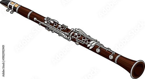 Professional woodwind clarinet with silver plated keys and dark wood finish