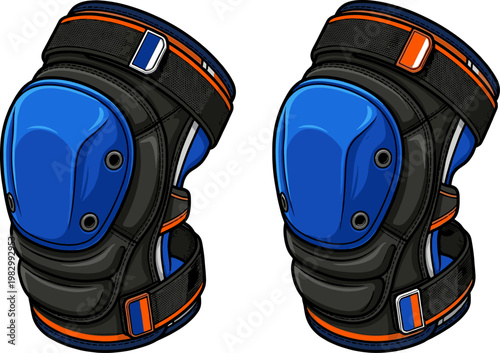 Protective blue knee pads for sports safety and construction work protection
