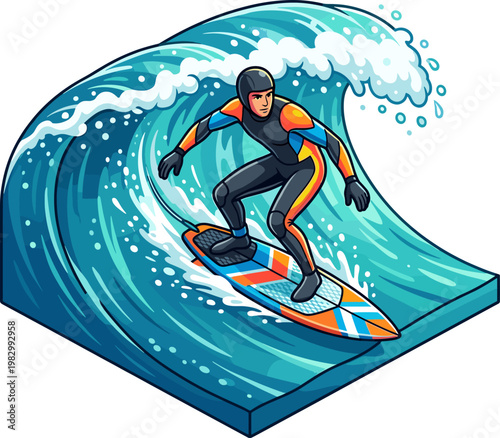 Professional surfer riding a massive ocean wave