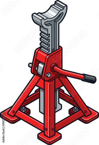 Red heavy duty ratchet jack stand for automotive vehicle support