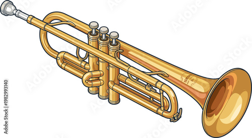 Shiny golden brass trumpet musical instrument