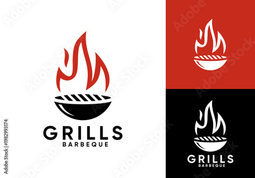 hot fire bbq logo vector design concept