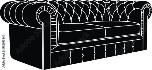 Classic chesterfield sofa silhouette for interior design and decor vector illustration
