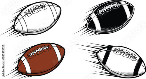 American footballs in various styles isolated on transparent background sketch color and line art