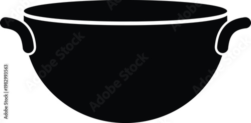Minimalist black silhouette icon of a rounded kitchen cooking pot vector illustration