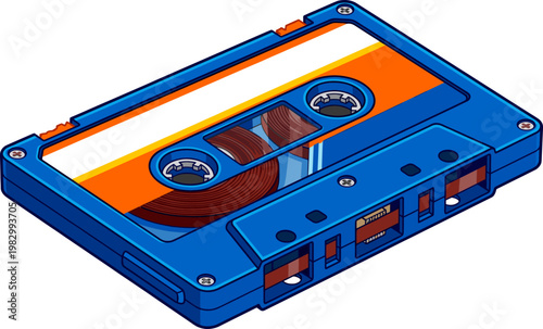 Vintage blue audio cassette tape with orange label