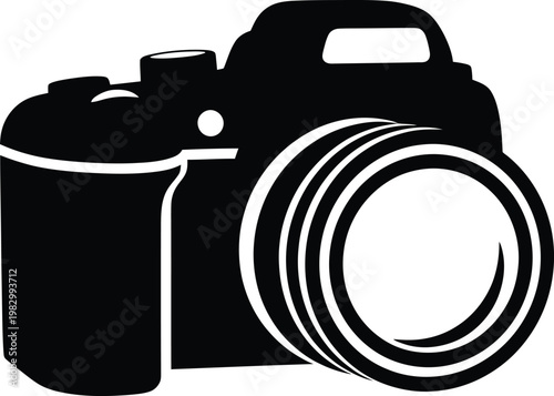 Minimalist digital camera silhouette icon for professional photography branding vector illustration