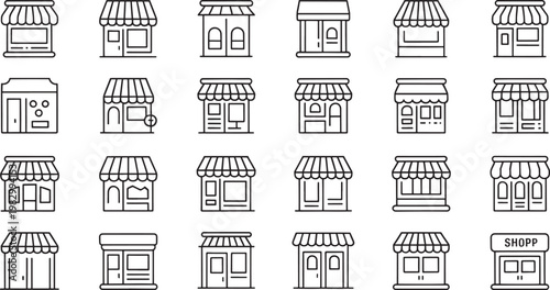 Black and white line collection of vintage houses and cottages with detailed roofs and chimneys line vintage houses